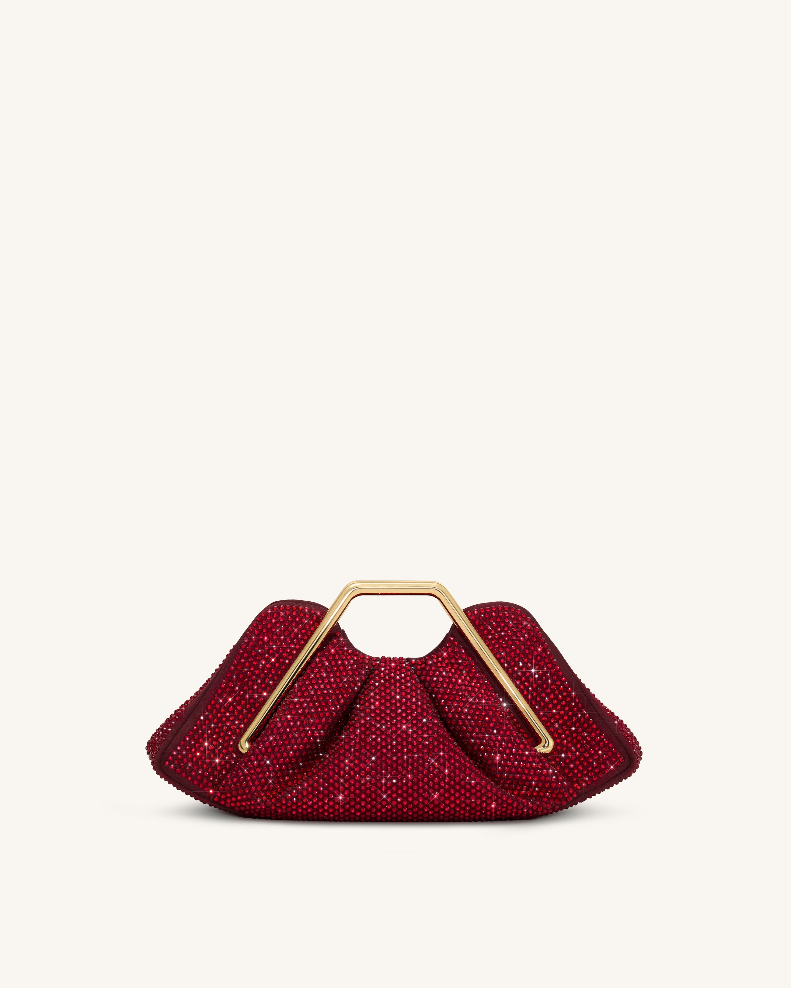 Lila Artificial Crystal Metal Frame Clutch - Red