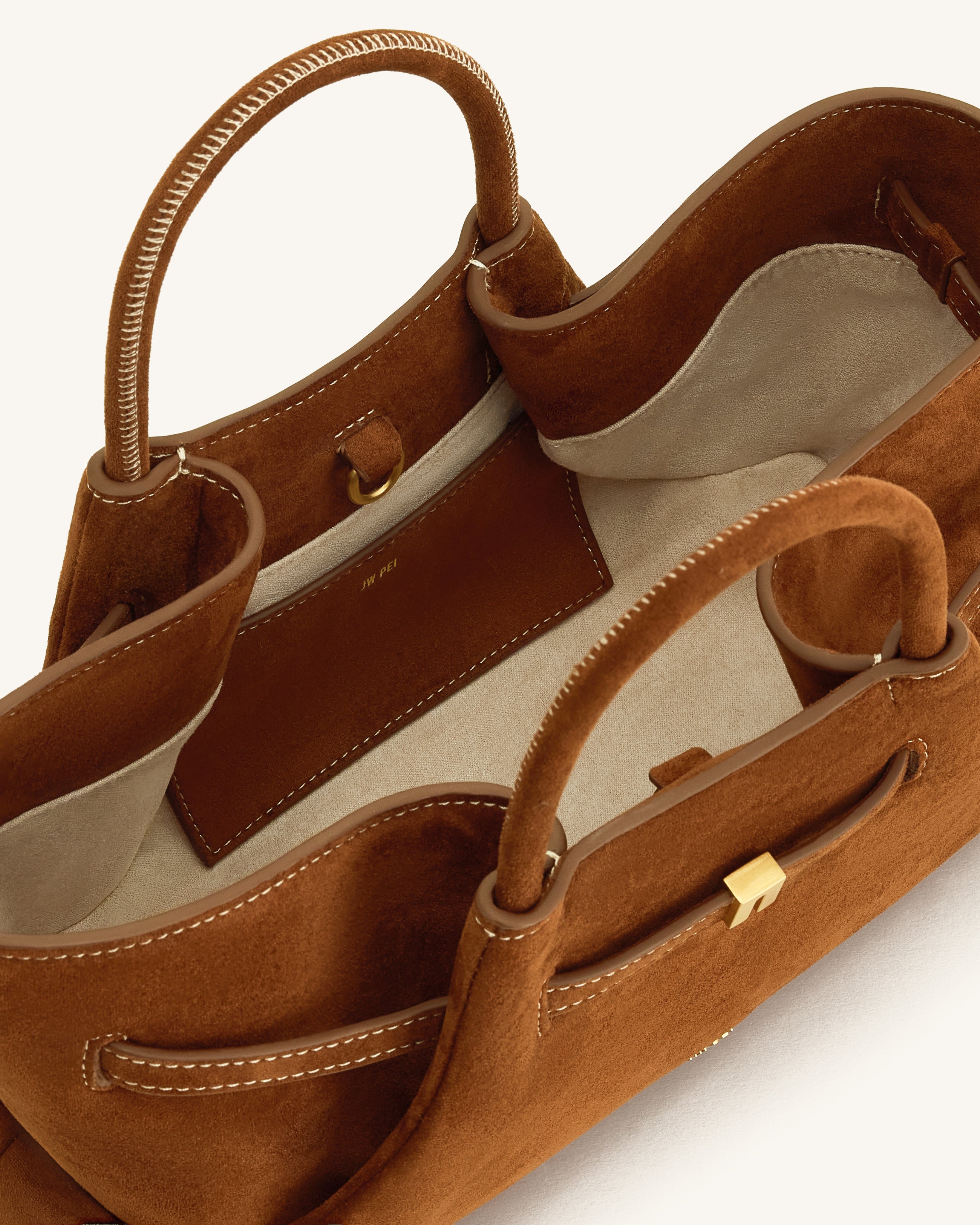 Maeve Dachshund Metal Charm Faux Suede Tote Bag - Brown