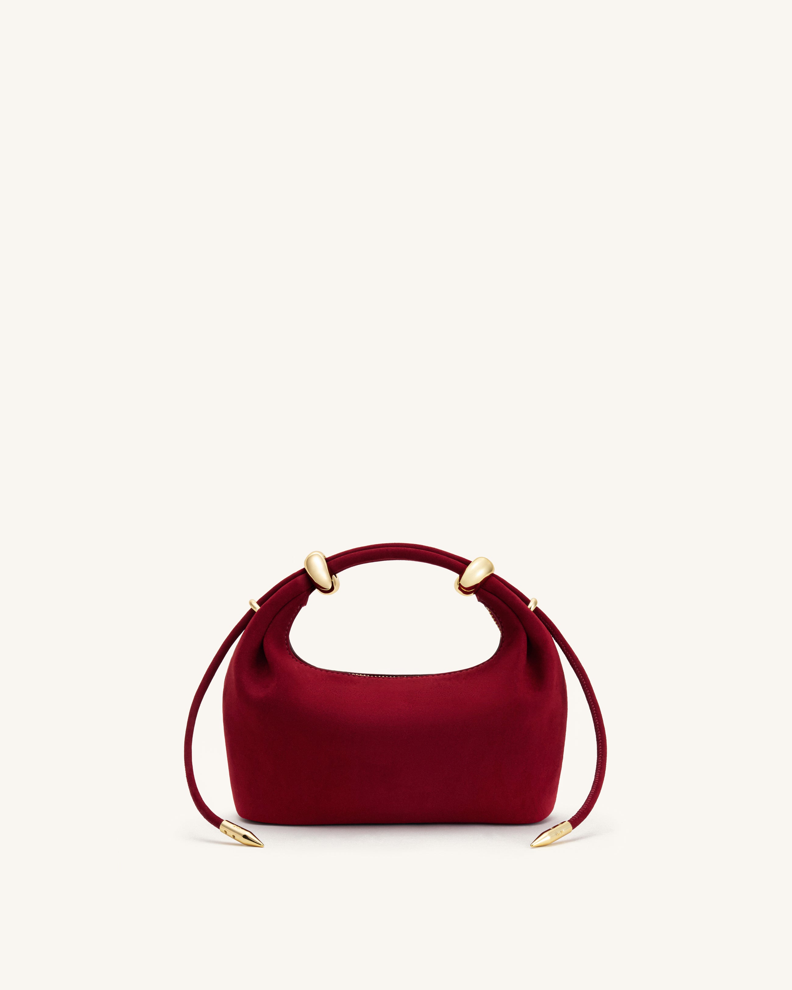 Ellie Faux Suede Metal Ring Embellished Top Handle Bag - Burgundy
