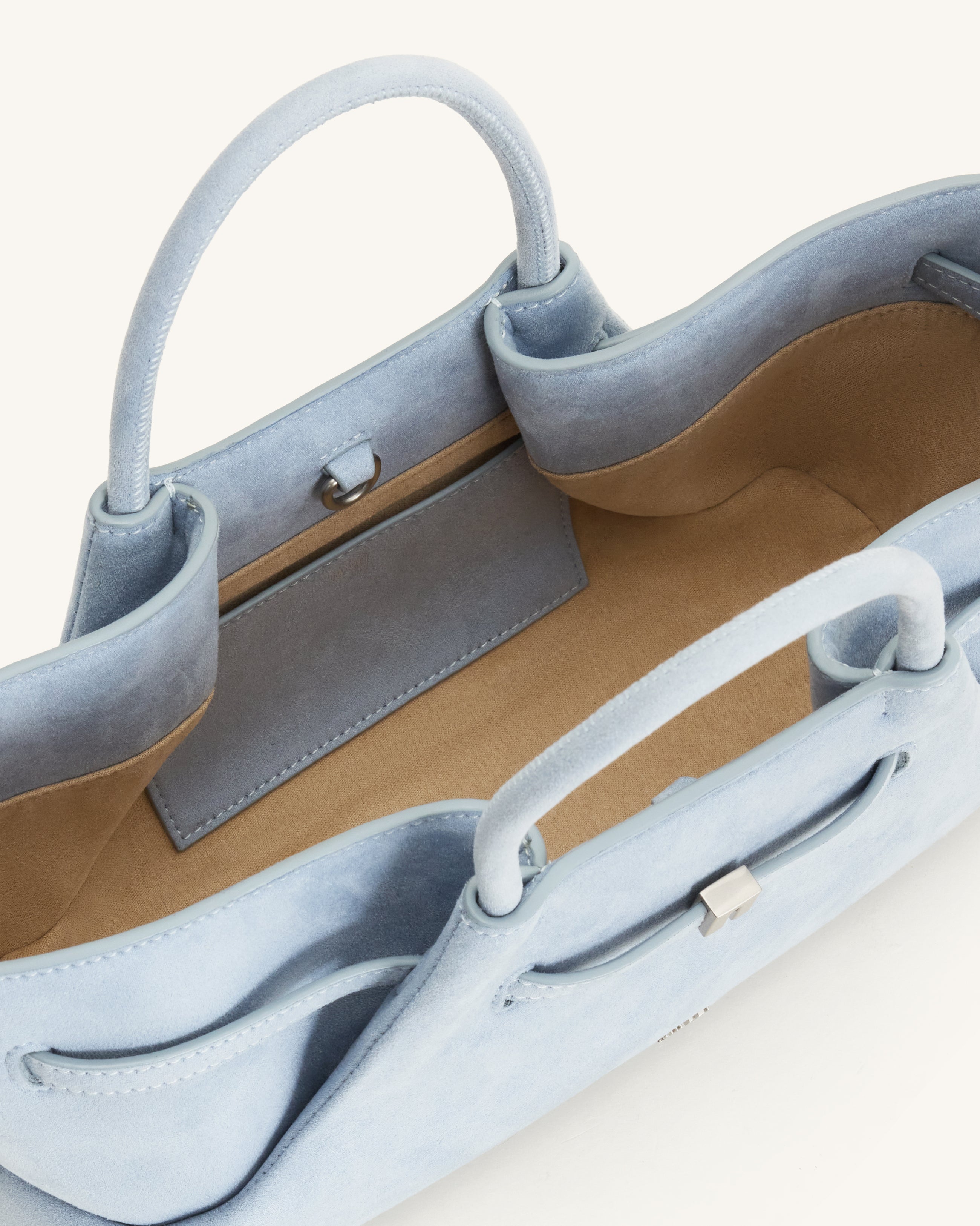 Maeve Dachshund Metal Charm Faux Suede Tote Bag - Blue