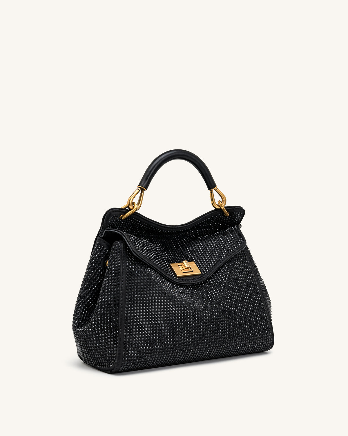 Lucia Classic Artificial Crystal Top Handle Bag - Black