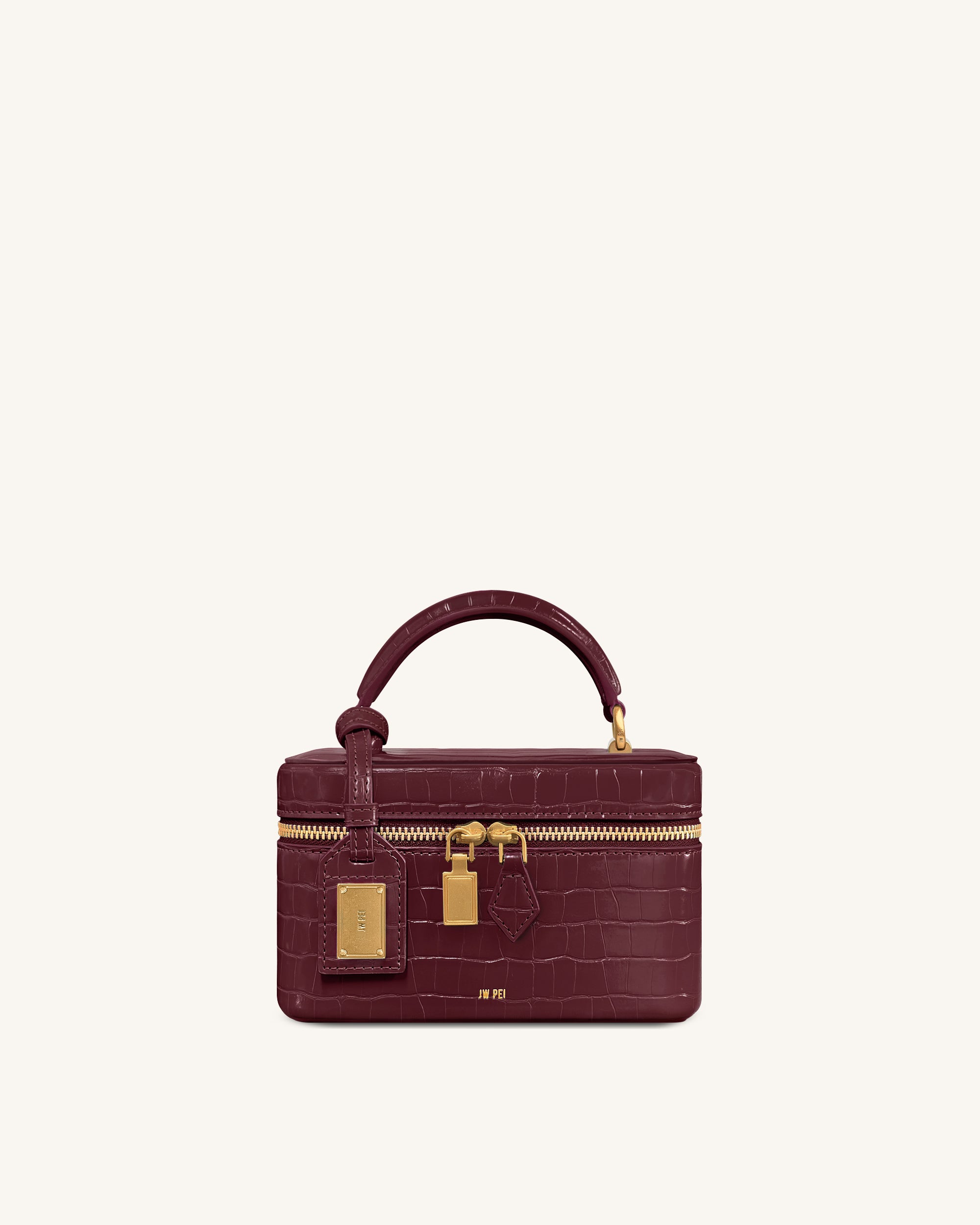 Cleo Box Shape Top Handle Bag - Claret Croc | JW PEI