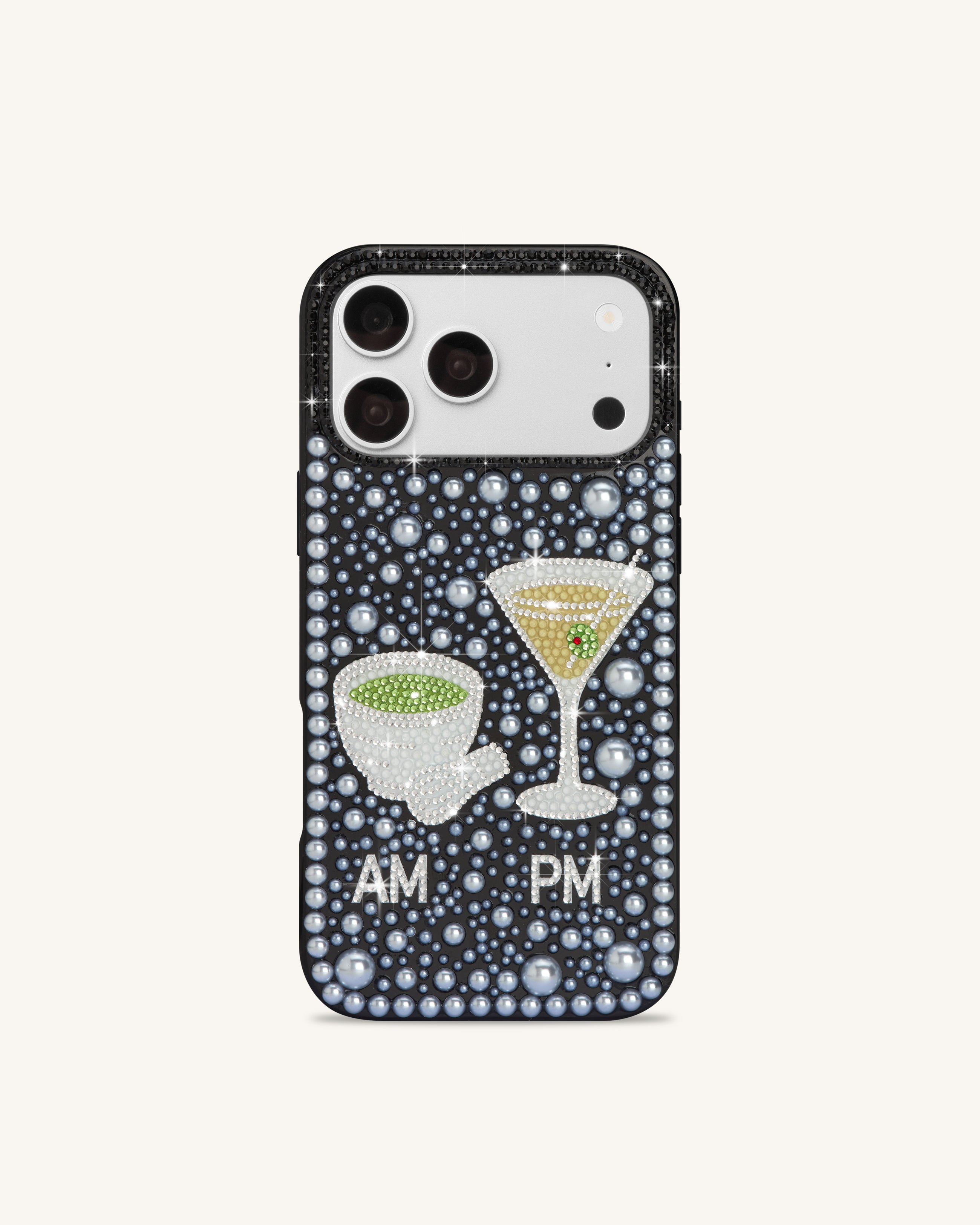 Pearl Martini Embellished Phone Case - Black