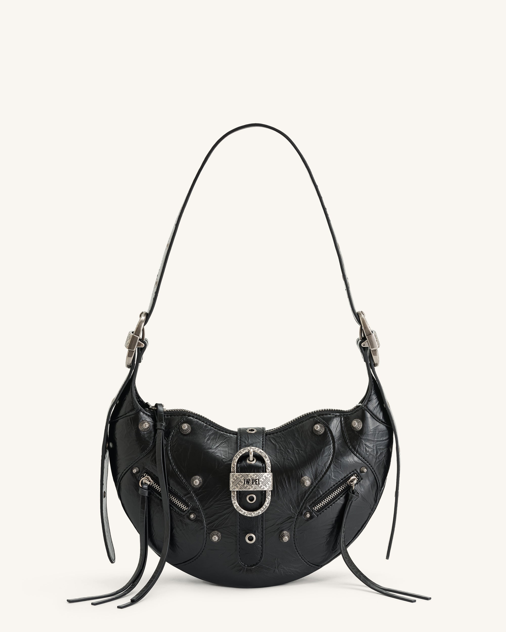 JW PEI ブラックショルダーバッグ Tessa Crushed Shoulder Bag - Black | JW PEI