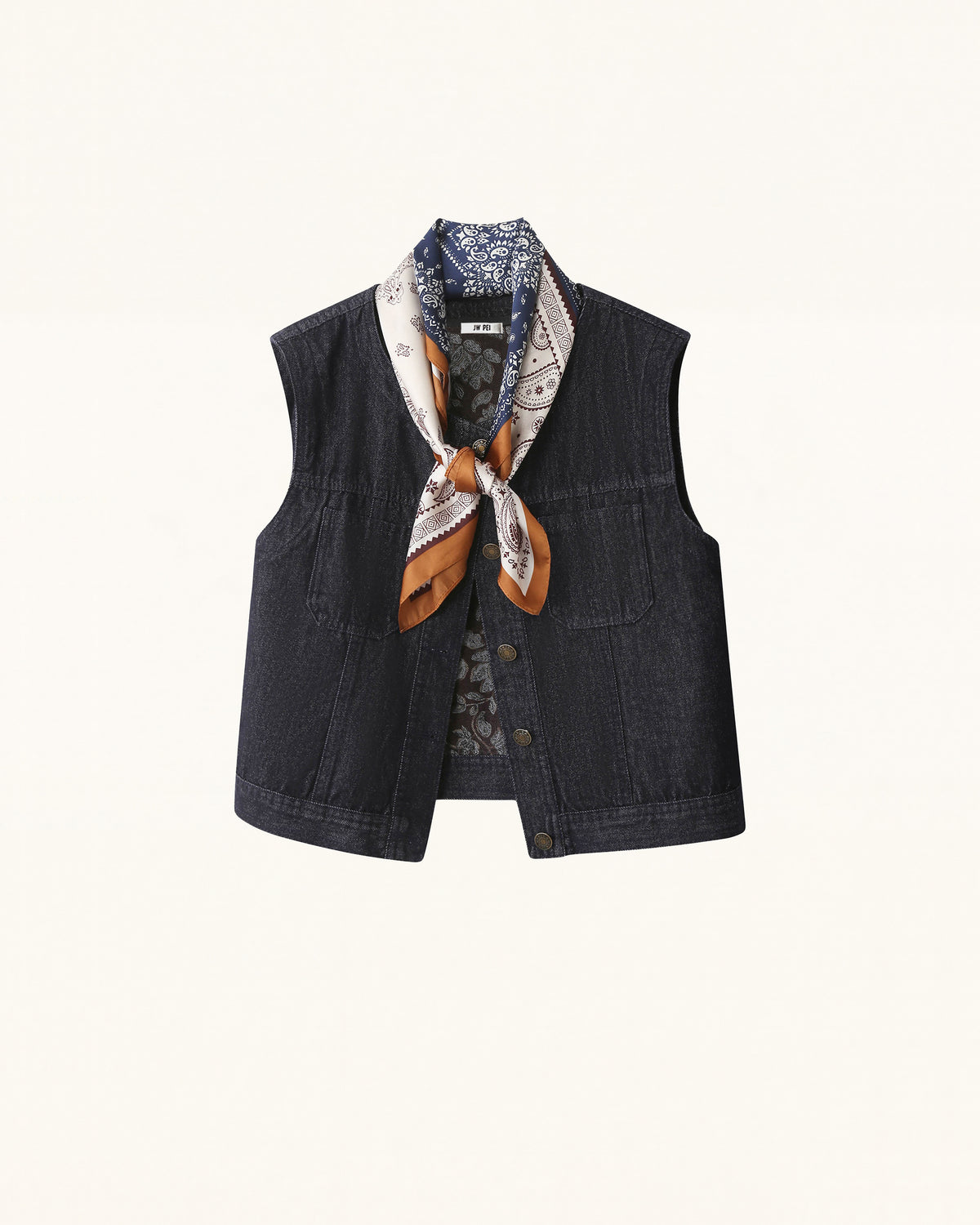 Vintage Paisley Accent Jacquard Denim Vest - Dark Wash