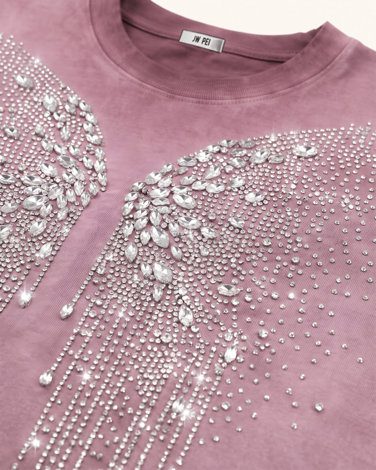 The Angelic Dripping Crystal Wings Tee - Dusty Rose