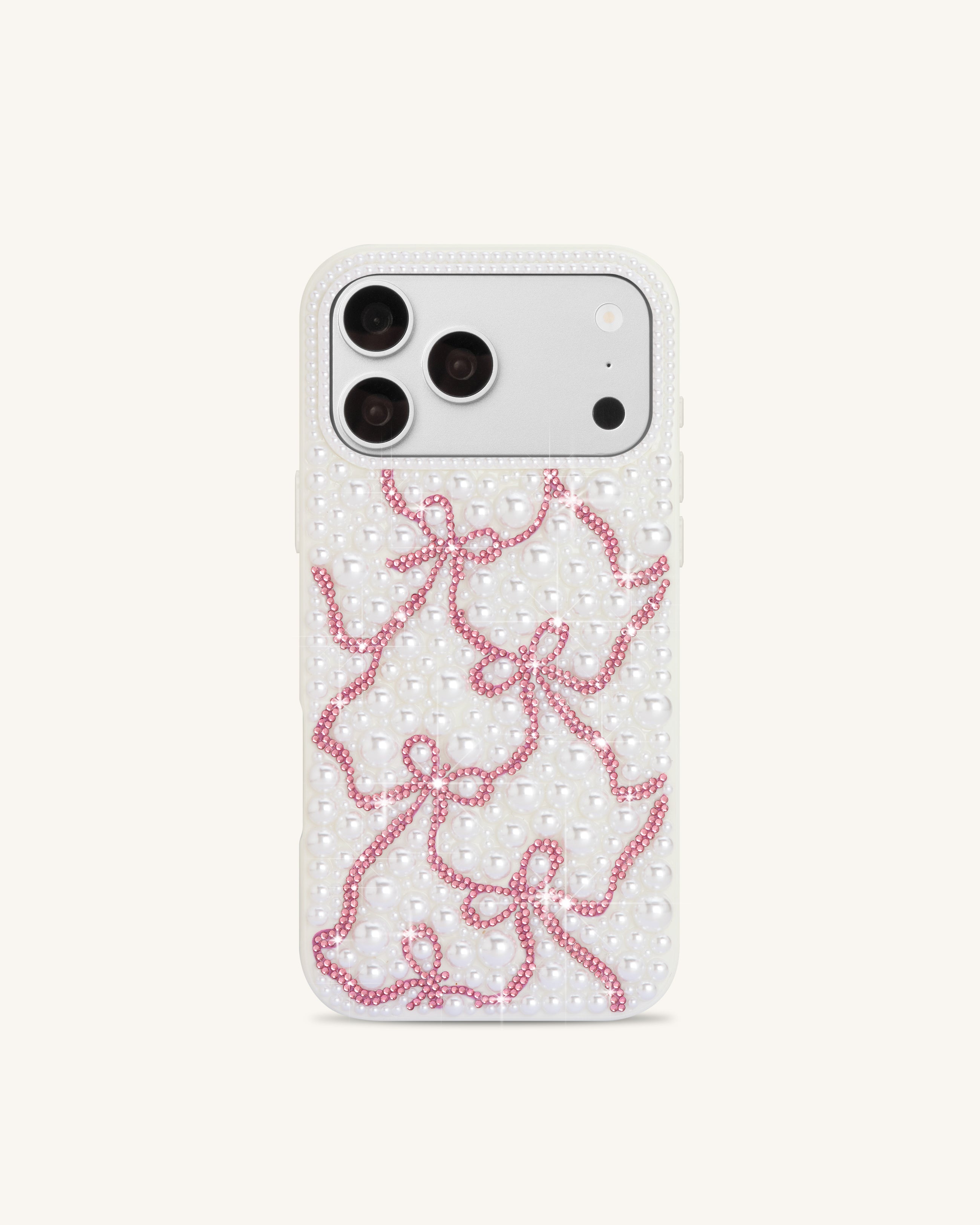 Pearl Artificial Crystal Ribbon Bow Phone Case - White