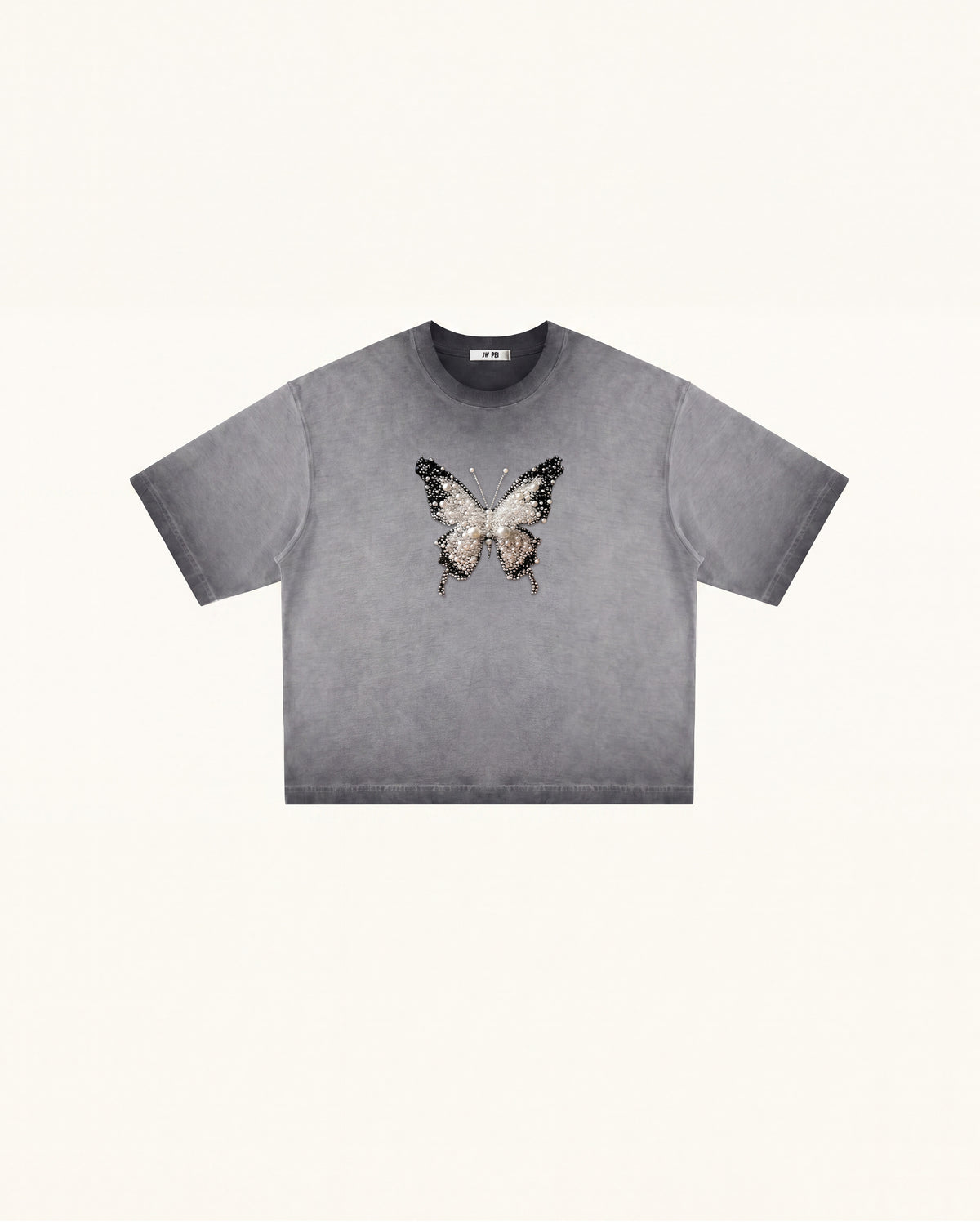 The Radiant 3D Pearl Butterfly Tee - Acid Charcoal