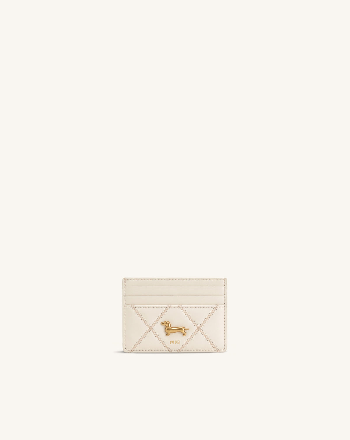Maeve Quilted Dachshund Metal Emblem Card Holder - Ivory White