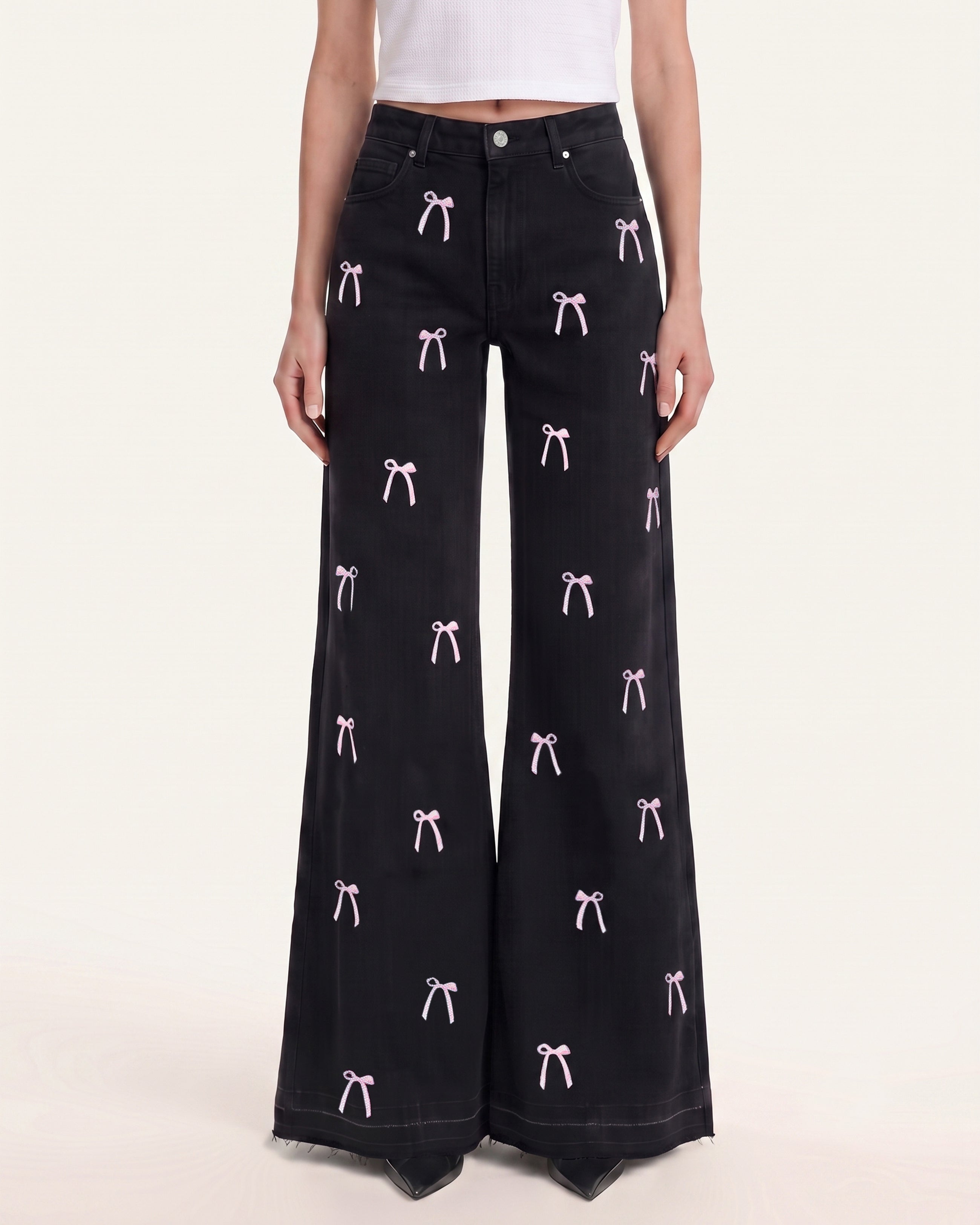 The Rebel Pink Ribbon Split Fray Jeans - Black