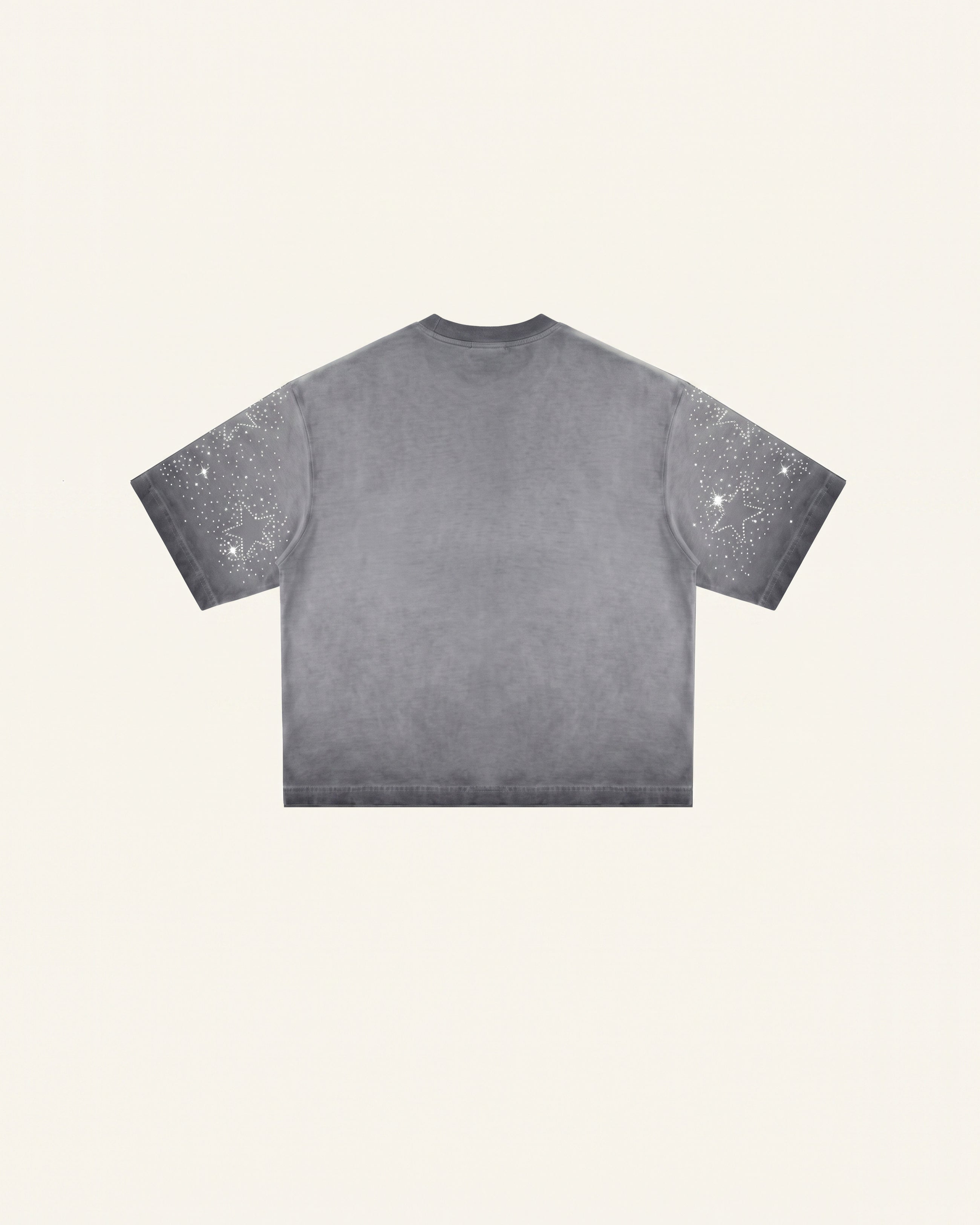Cosmic Starburst Rhinestone Tee - Washed Grey