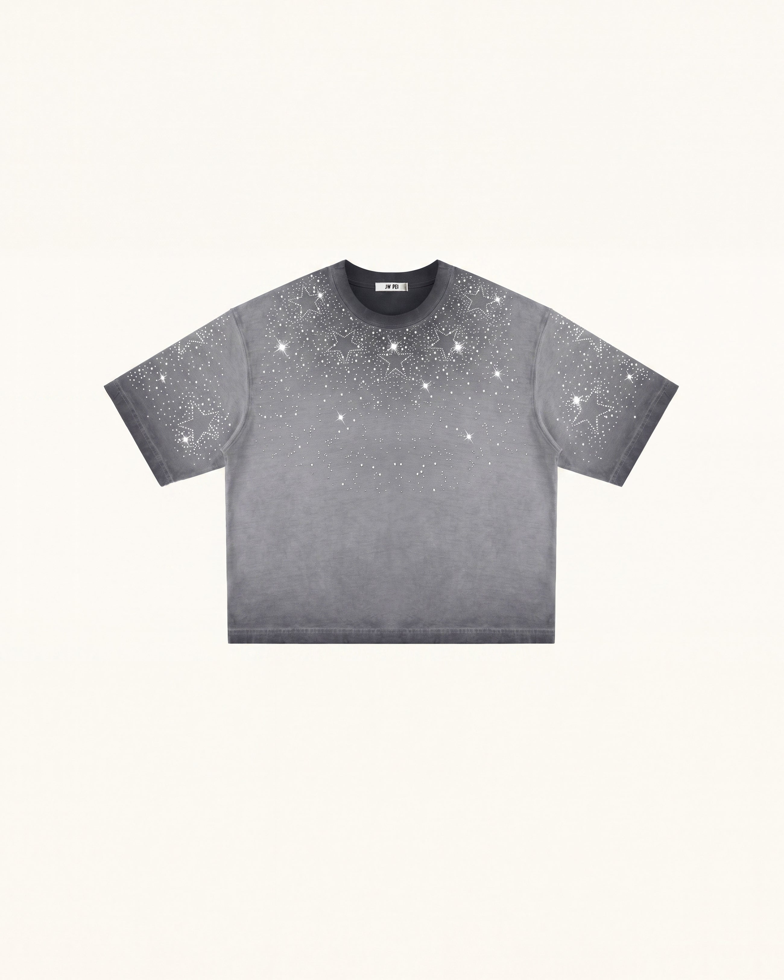 Cosmic Starburst Rhinestone Tee - Washed Grey