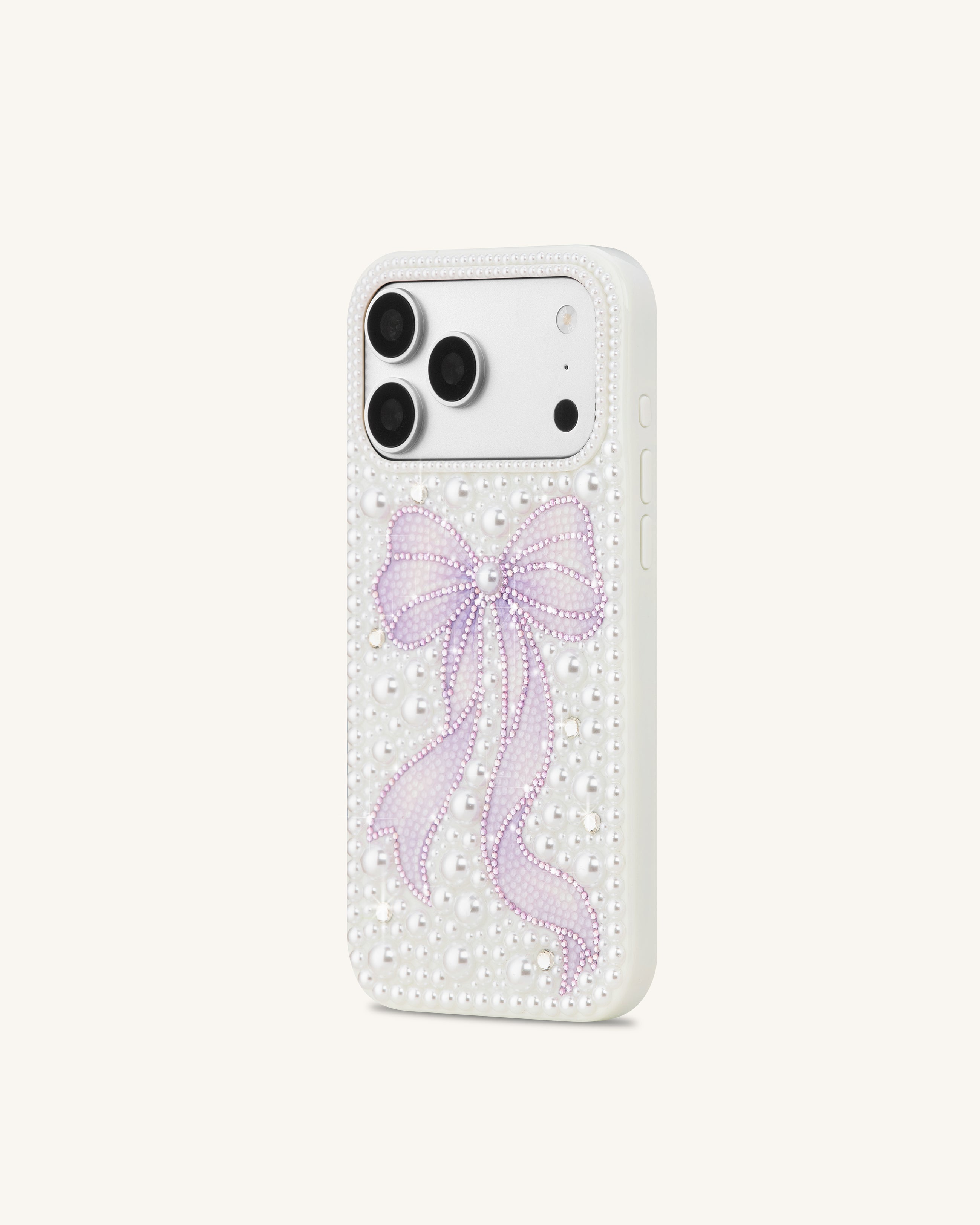 Pearl Artificial Crystal Bow Phone Case - White
