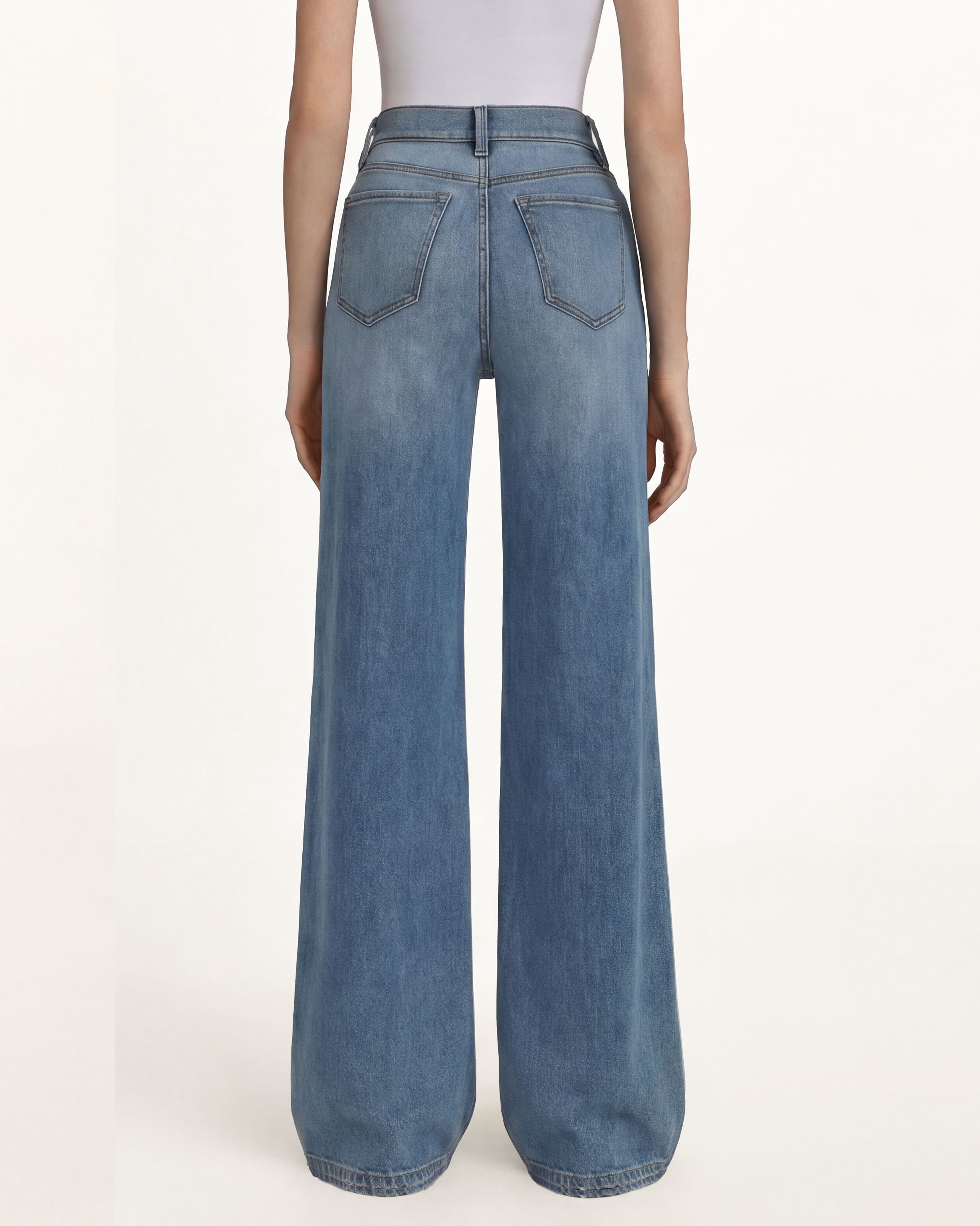 The Enchanted Pink Butterfly Wide-Leg Jeans - Coastal Blue
