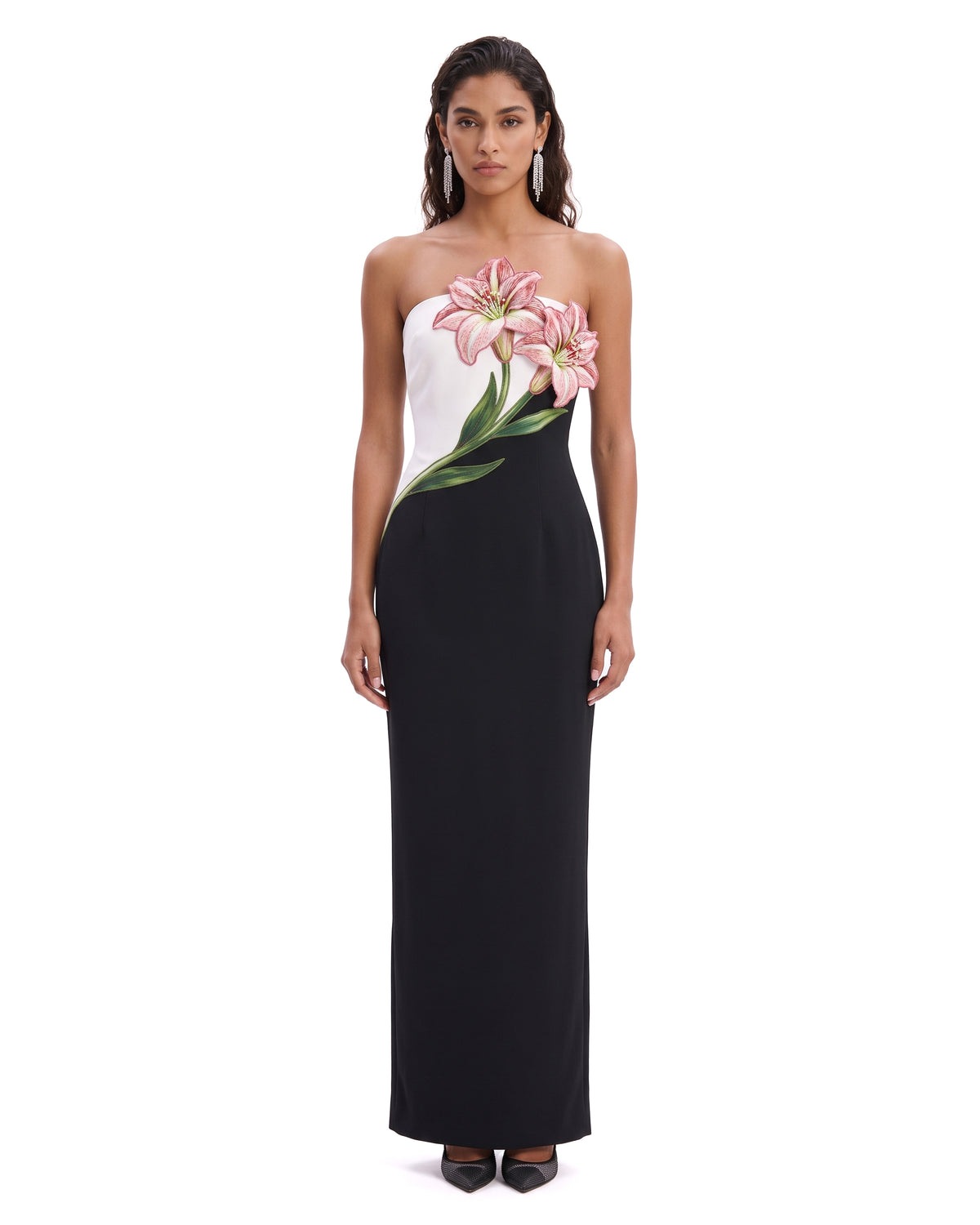 3D Amaryllis Strapless Colorblock Maxi Dress - Black White