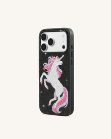 Unicorn Rhinestone Phone Case - Black