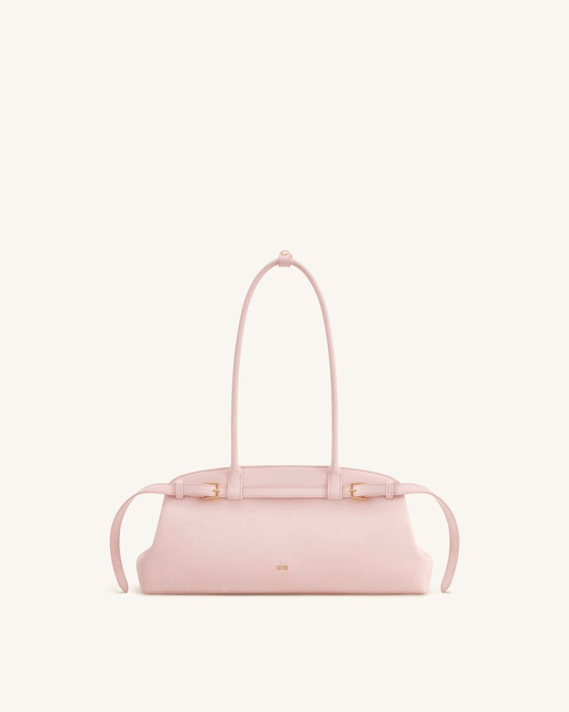 Arden Faux Suede Belt Detail East-West Shoulder Bag - Pink