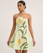 Lily Floral Print Strapless A-Line Mini Dress - Light Green