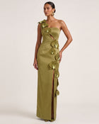 Orchid Embellished Cutout Slit Maxi Dress - Yellowish Green