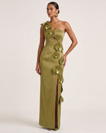 Orchid Embellished Cutout Slit Maxi Dress - Yellowish Green