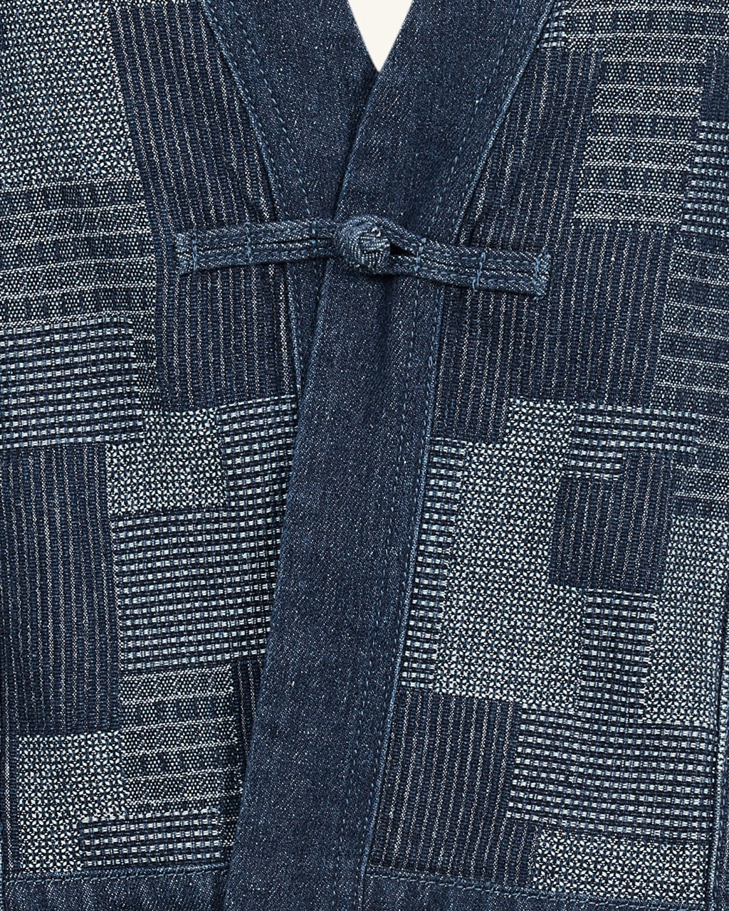 The Zen Sashiko Patchwork Frog Button Cardigan - Mosaic Blue