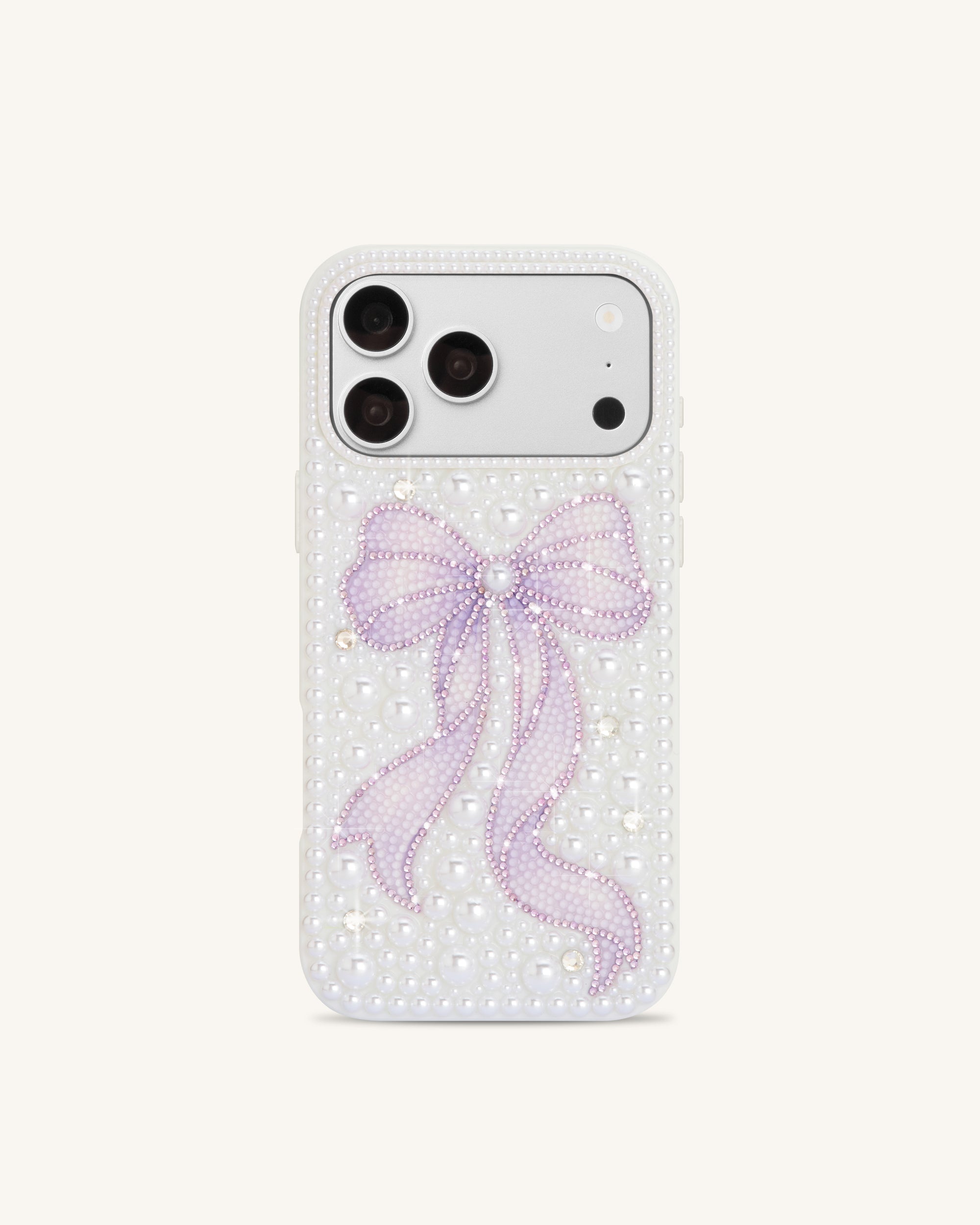 Pearl Artificial Crystal Bow Phone Case - White