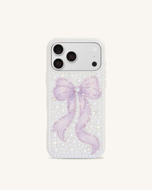 Pearl Artificial Crystal Bow Phone Case - White