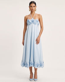 Orchid Embroidered Halter Midi Dress -Light Blue