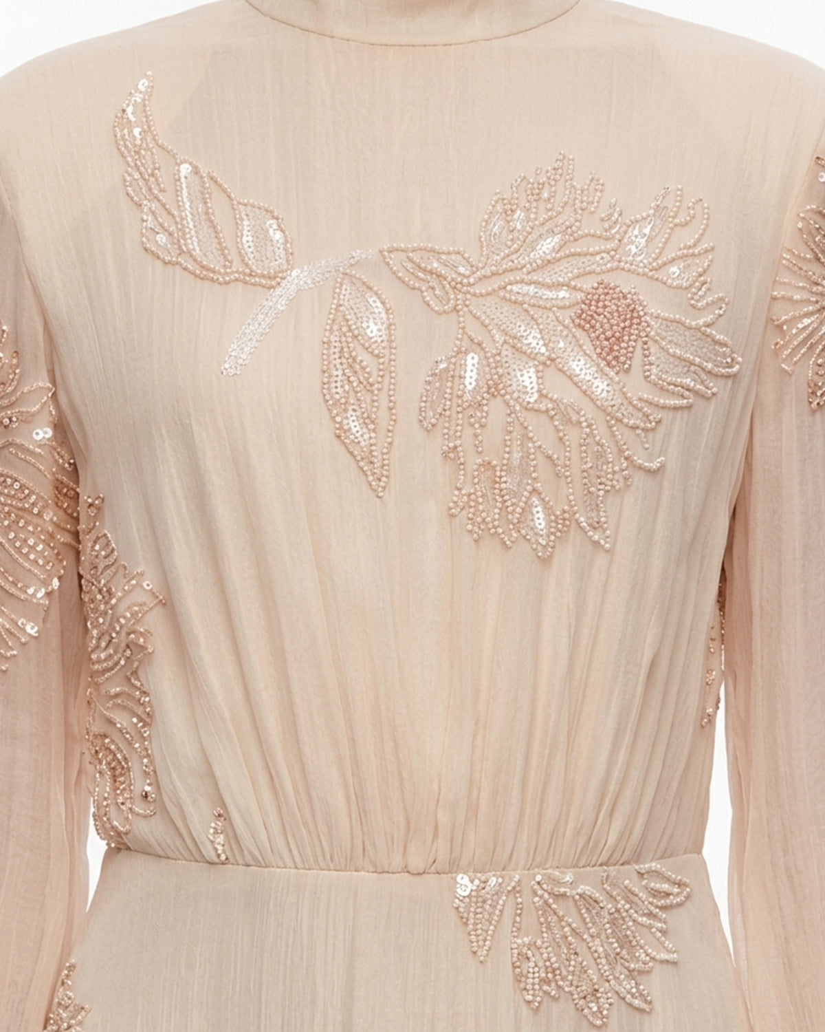 Floral Embroidered Mock-Neck Maxi Dress - Butter Cream