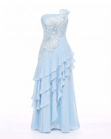 Orchid Embroidered Strapless Layered Maxi Dress - Light Blue