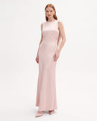 Tulip Appliqué Cowl-Back Satin Column Maxi Dress - Soft Rose