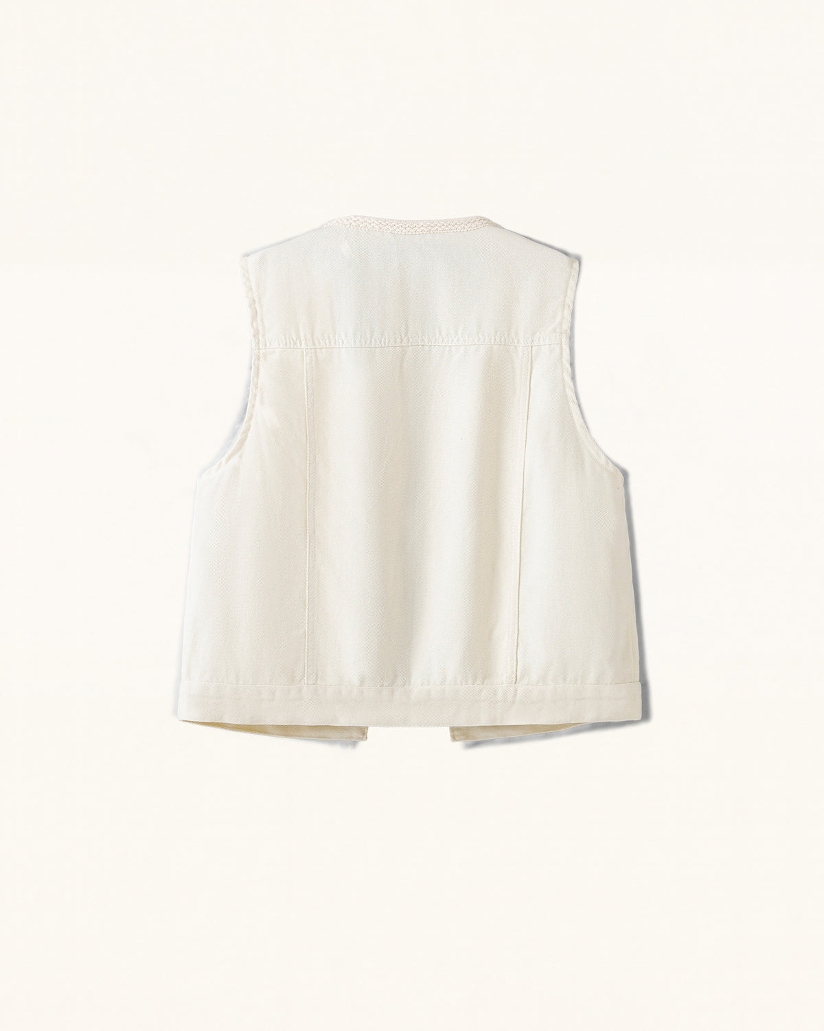 Enchanted Floral Braided Denim Vest - Cream White