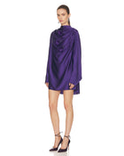 3D Calla Lily Belted Satin Mini Dress - Deep Purple
