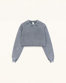 Frayed Hem Cropped Pullover - Vintage Slate
