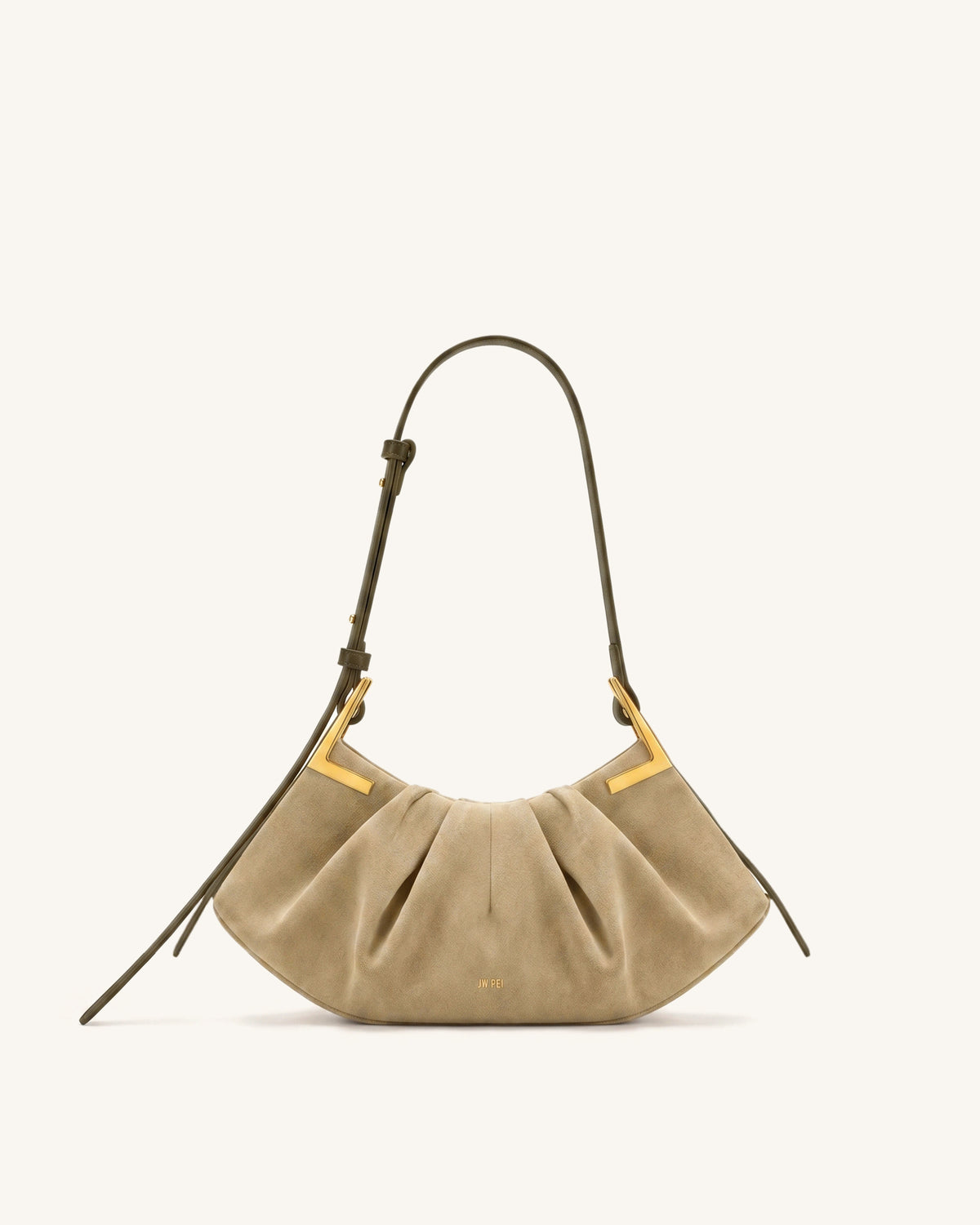 Amelia Faux Suede Pleated Shoulder Bag - Light Brown Green