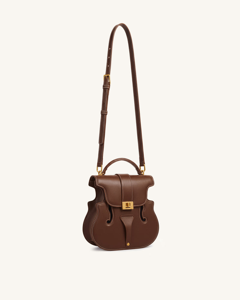 Violin Shape Top Handle Bag - Dark Brown