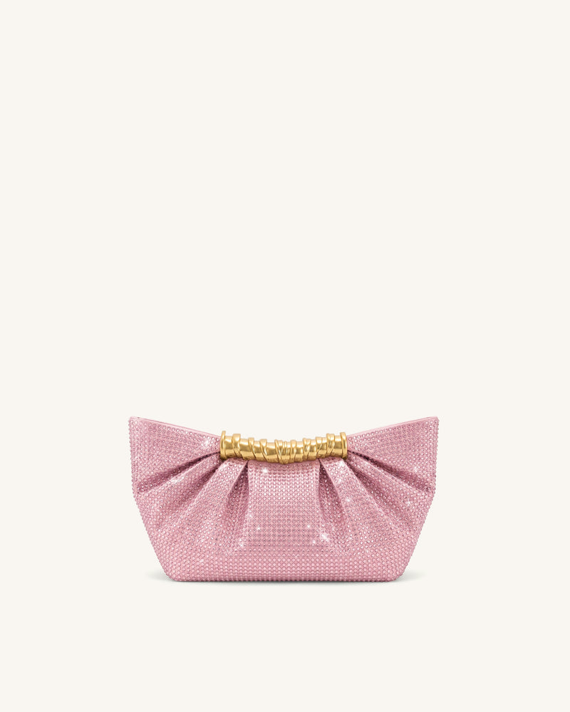 Leia Artificial Crystal Pleated Clutch - Pink
