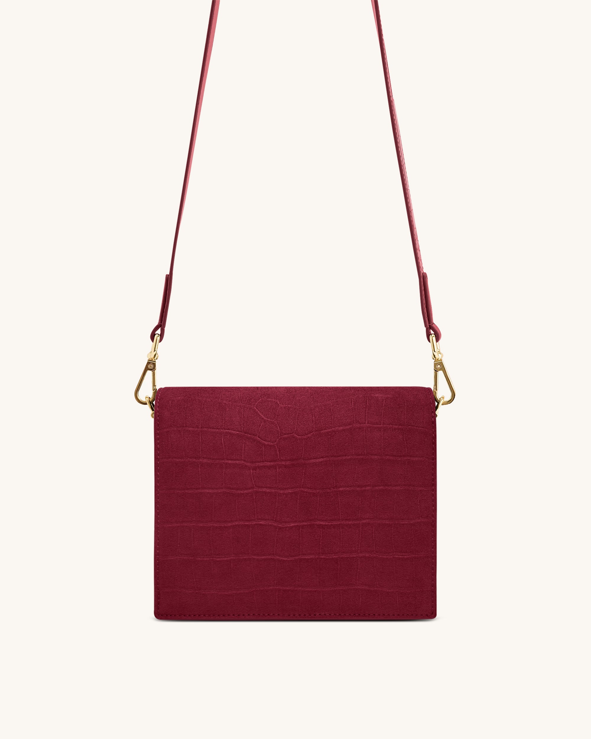 Mini Flap Faux Suede Croc Embossed Crossbody - Burgundy