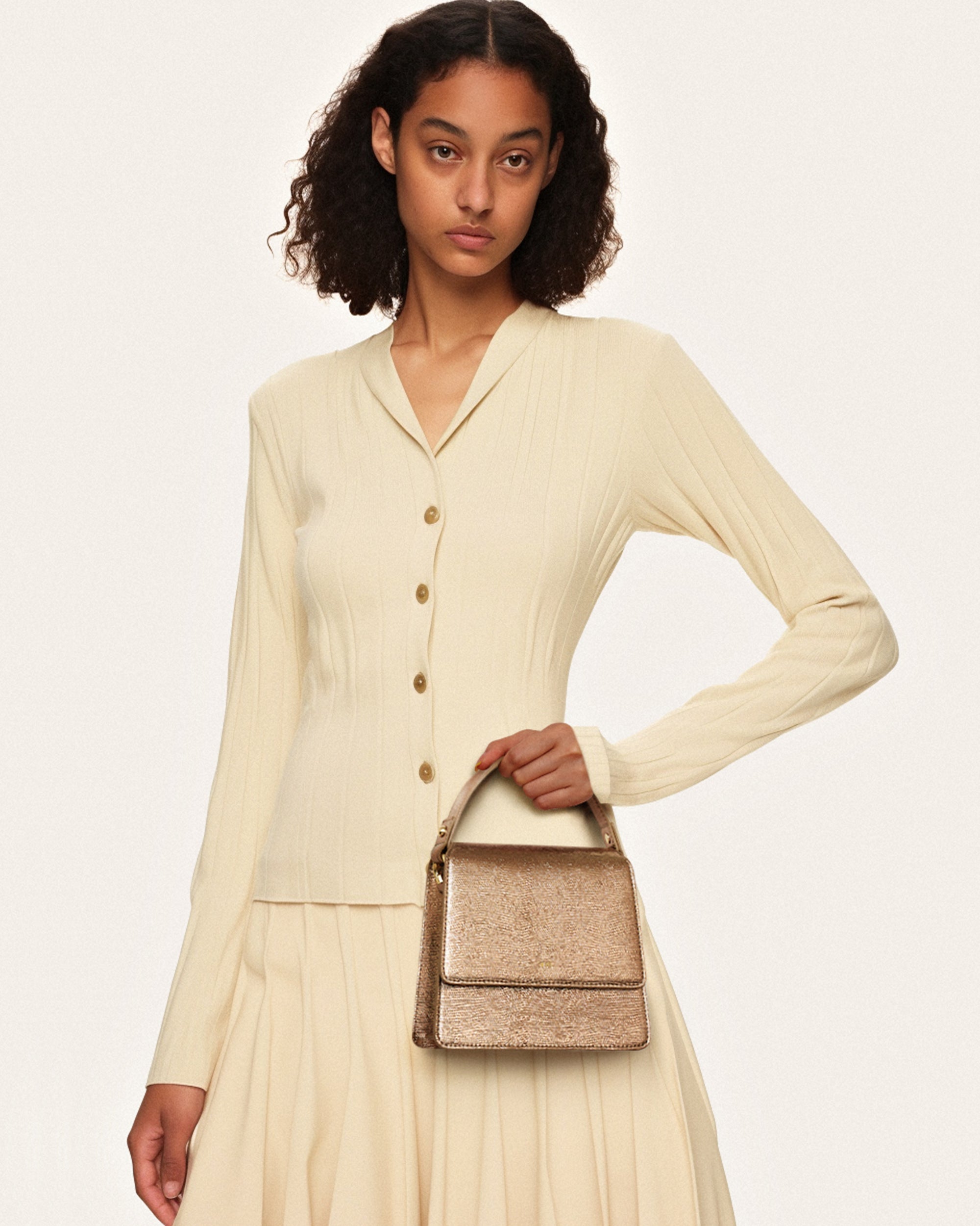 FAE Metallic Top Handle Crossbody - Ancient Gold Lizard