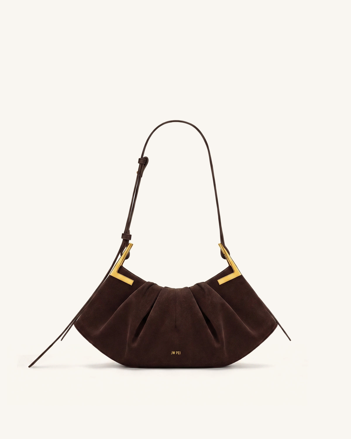 Amelia Faux Suede Pleated Shoulder Bag - Dark Brown