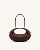 Ellie Metal Ring Embellished Crescent Top Handle Bag - Dark Brown