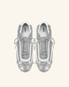 Lena Lace-Up Ballet Sneakers - Metallic Silver & White