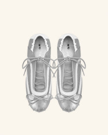 Lena Lace-Up Ballet Sneakers - Metallic Silver & White