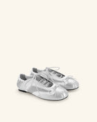 Lena Lace-Up Ballet Sneakers - Metallic Silver & White