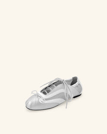 Lena Lace-Up Ballet Sneakers - Metallic Silver & White