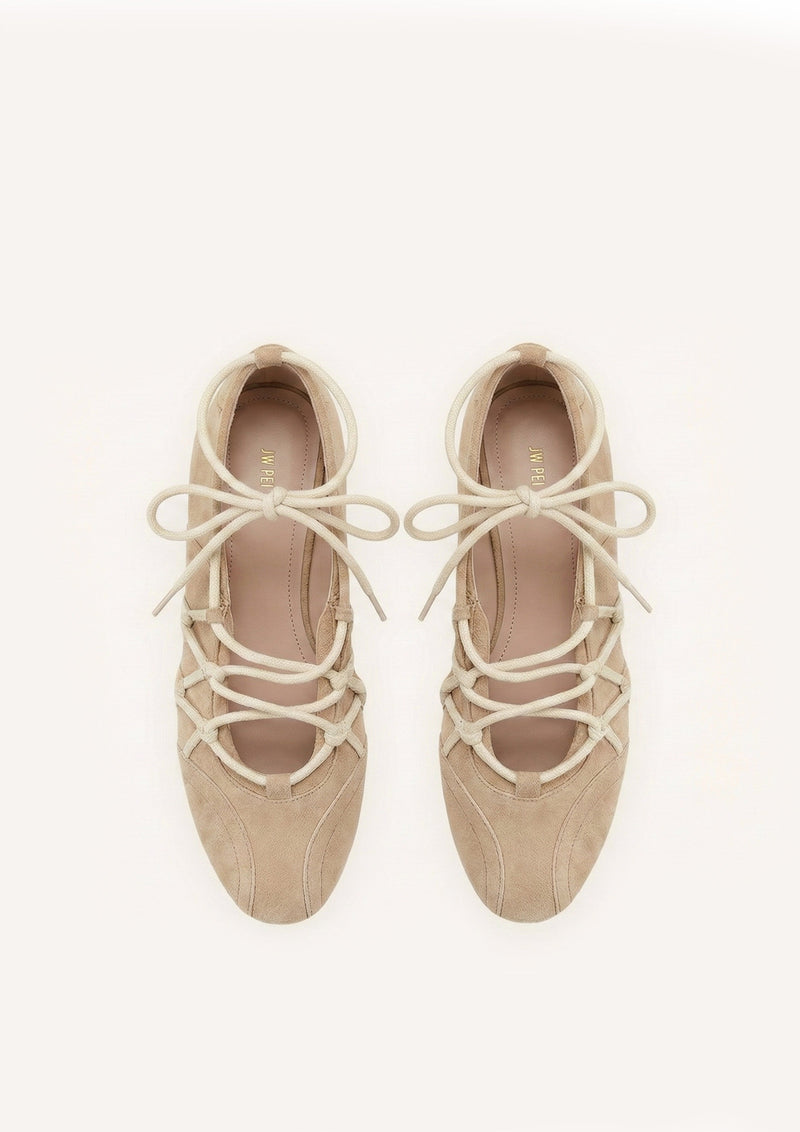 Iria Lace-Up Ballet Flats - Light Brown
