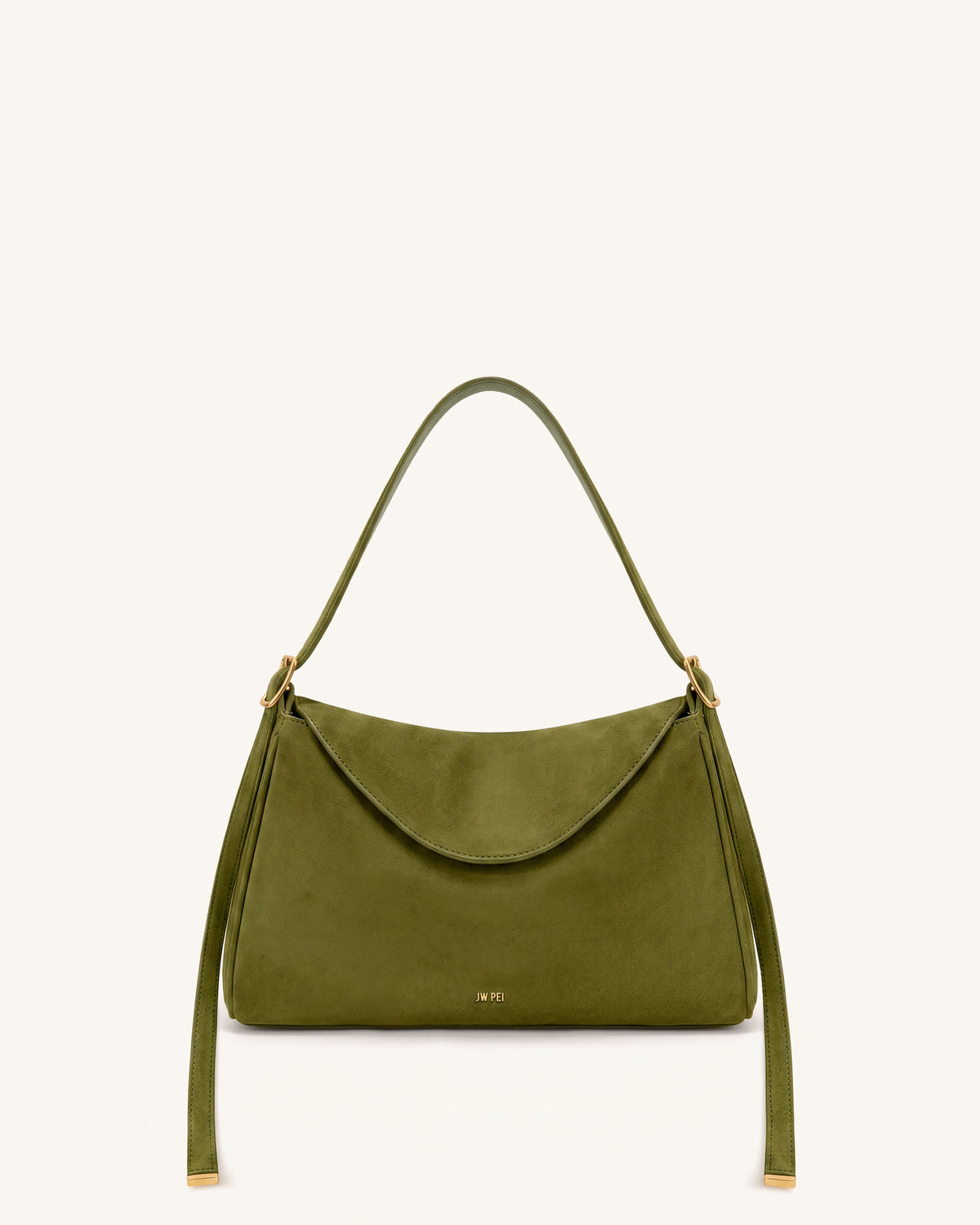 Elowen Faux Suede Flap Shoulder Bag - Olive Green