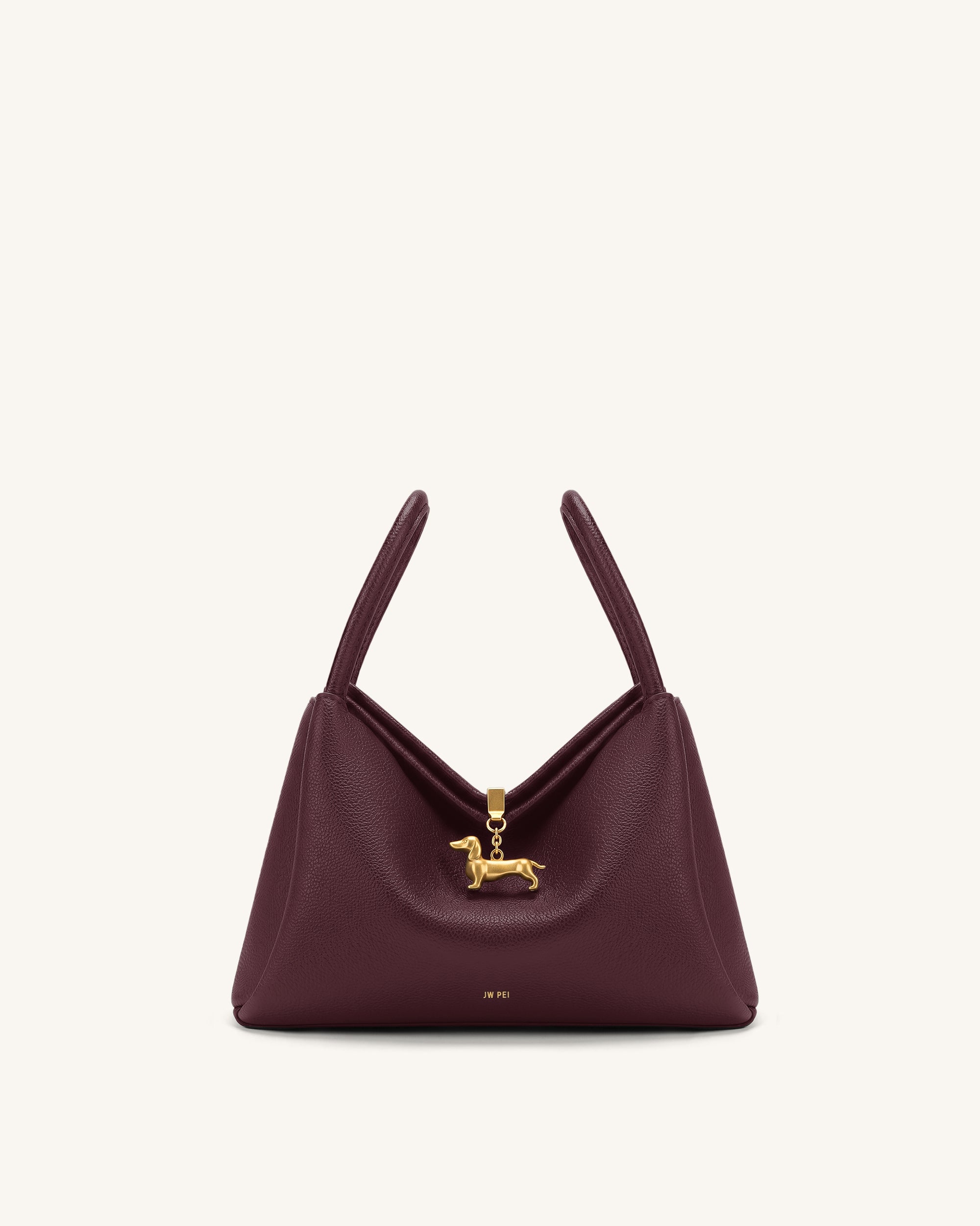 Maelle Dachshund Charm Double Handle Bag - Berry Red