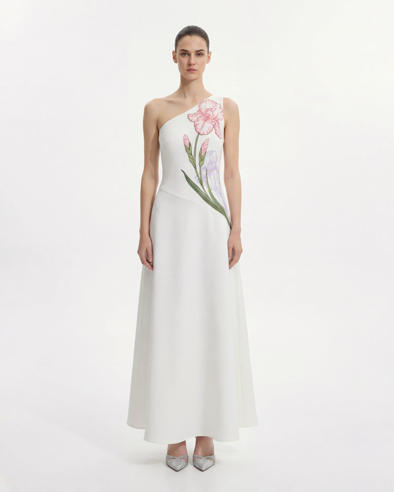 Iris Floral Halter Bodycon Dress - White