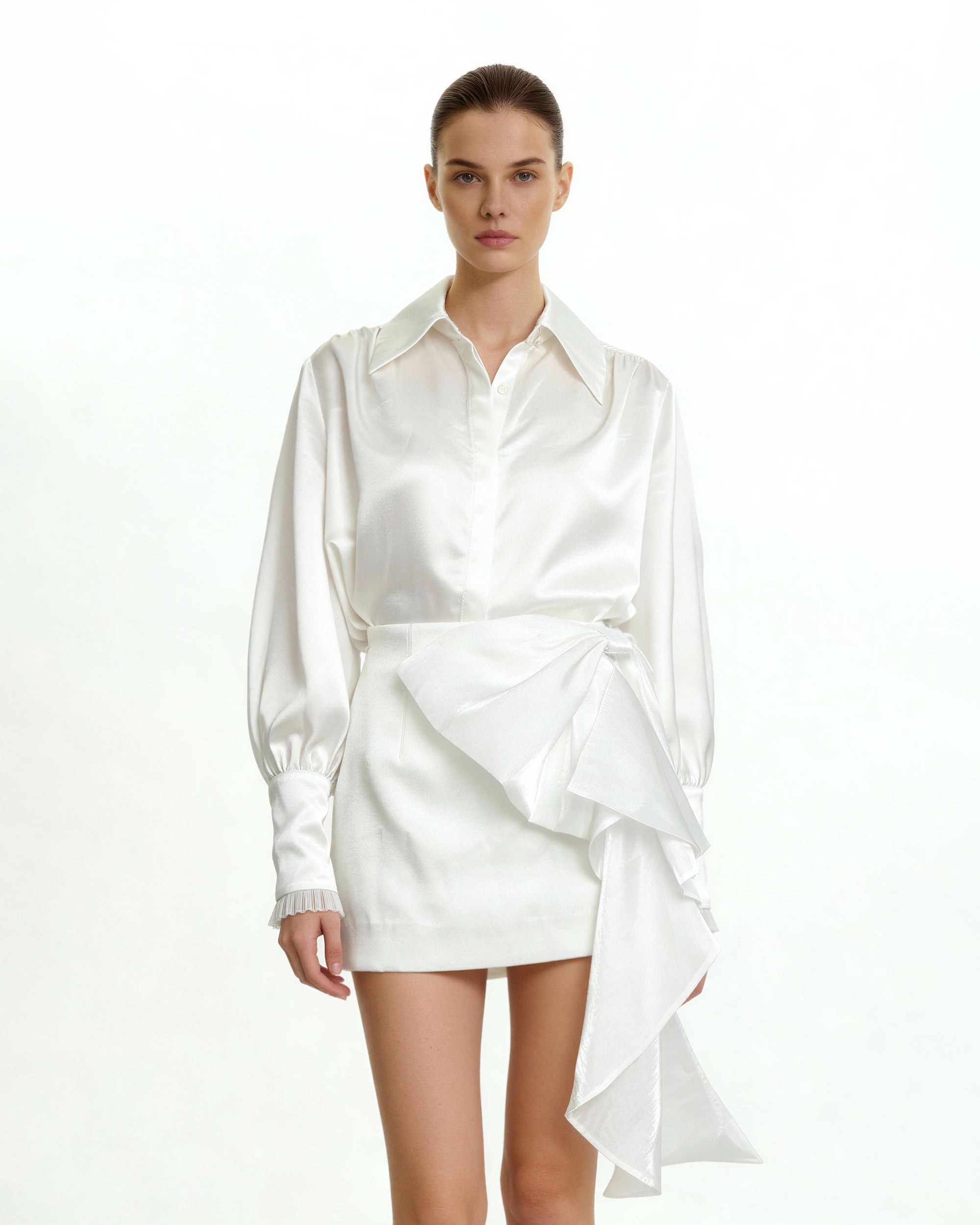 Cascading Bow Mini Skirt - White